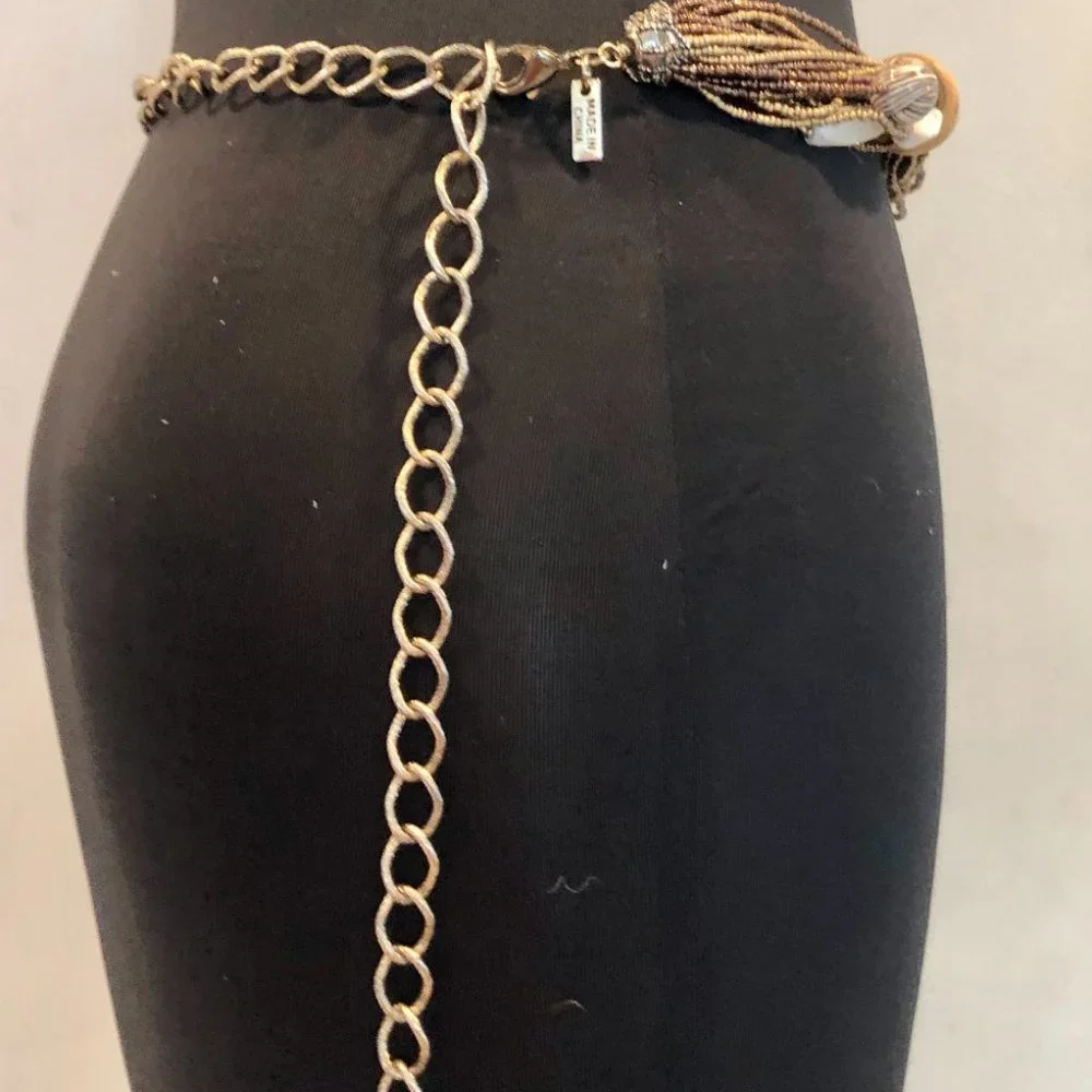 Chicos MIxed Bronze Tone Metal Stones Textured Carved Chain Belt  41